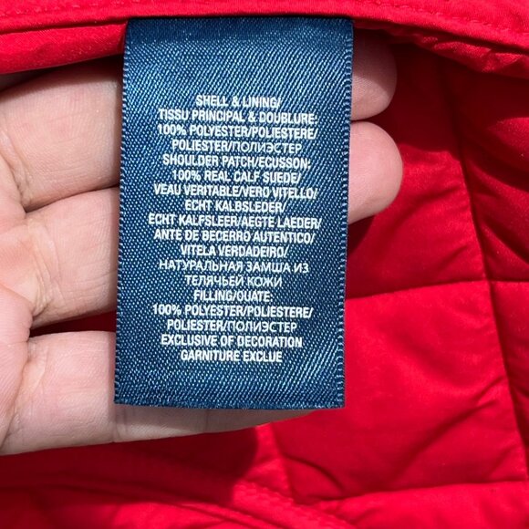 Ralph Lauren Red Quilted Calf Suede Trim Mid Length Barn Jacket Girls Size 12 - Picture 7 of 10
